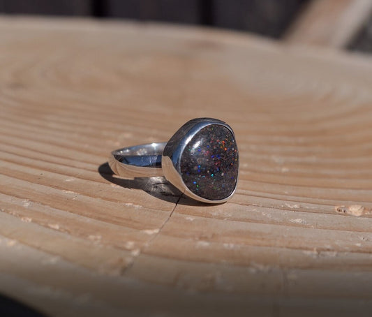 Silver opal ring size P