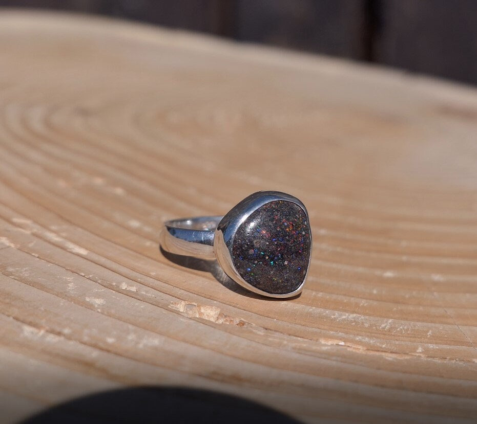 Silver opal ring size P