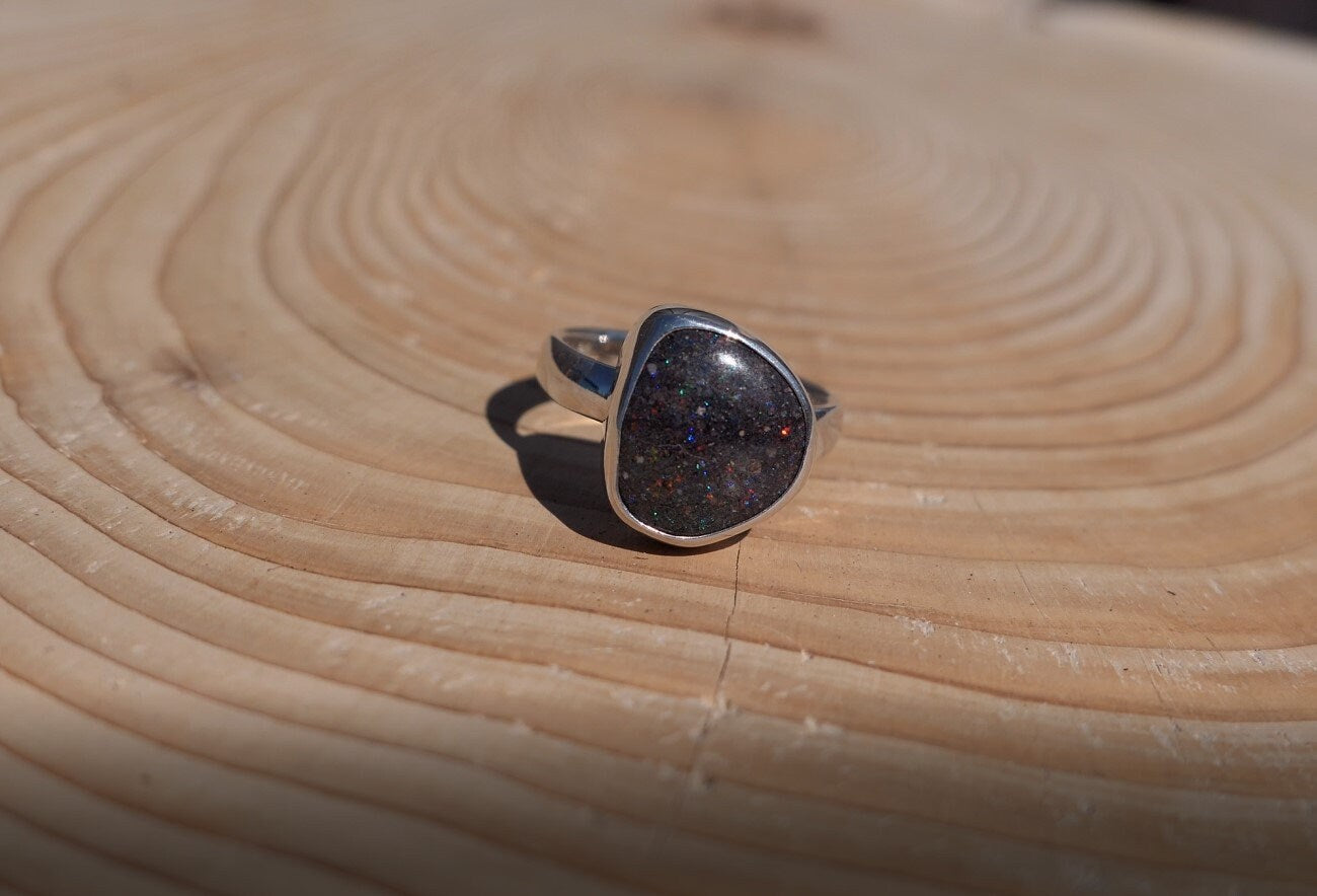 Silver opal ring size P