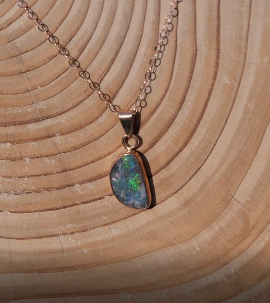 9k rose gold opal pendant necklace