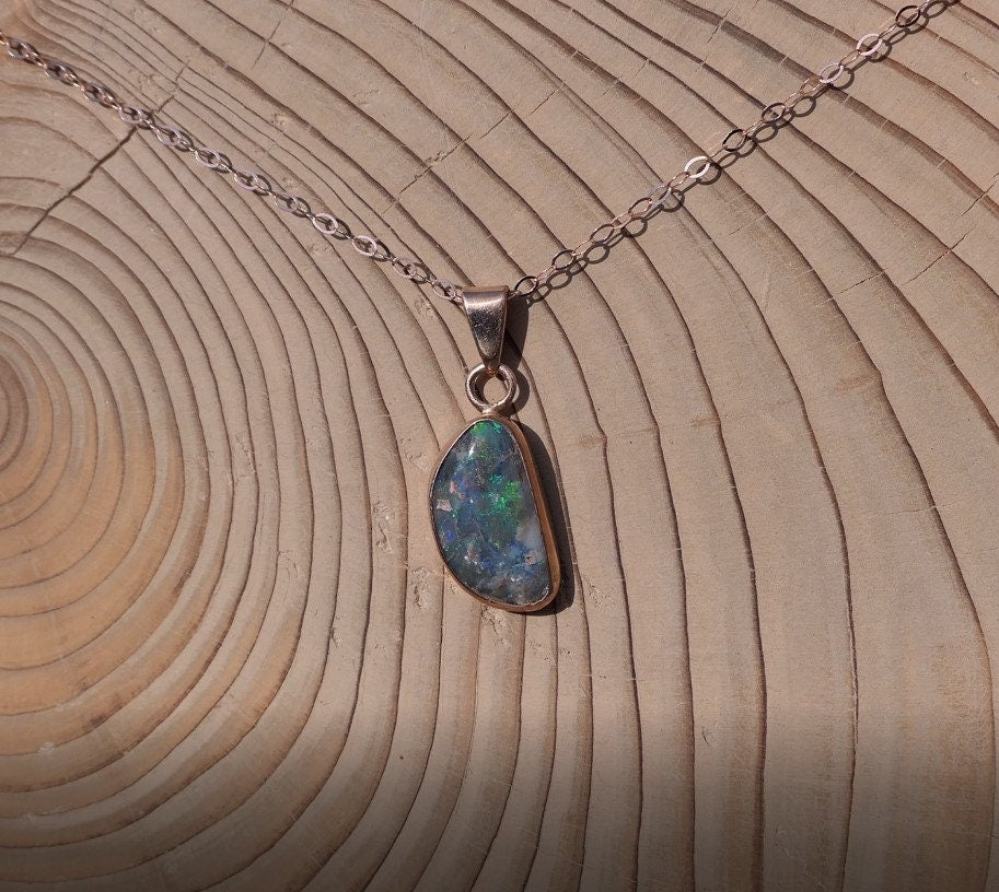 9k rose gold opal pendant necklace