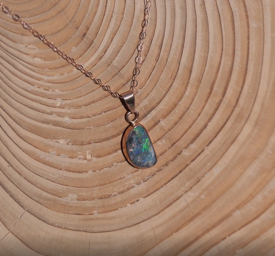 9k rose gold opal pendant necklace