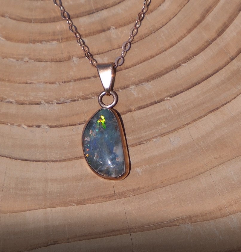 9k rose gold opal pendant necklace