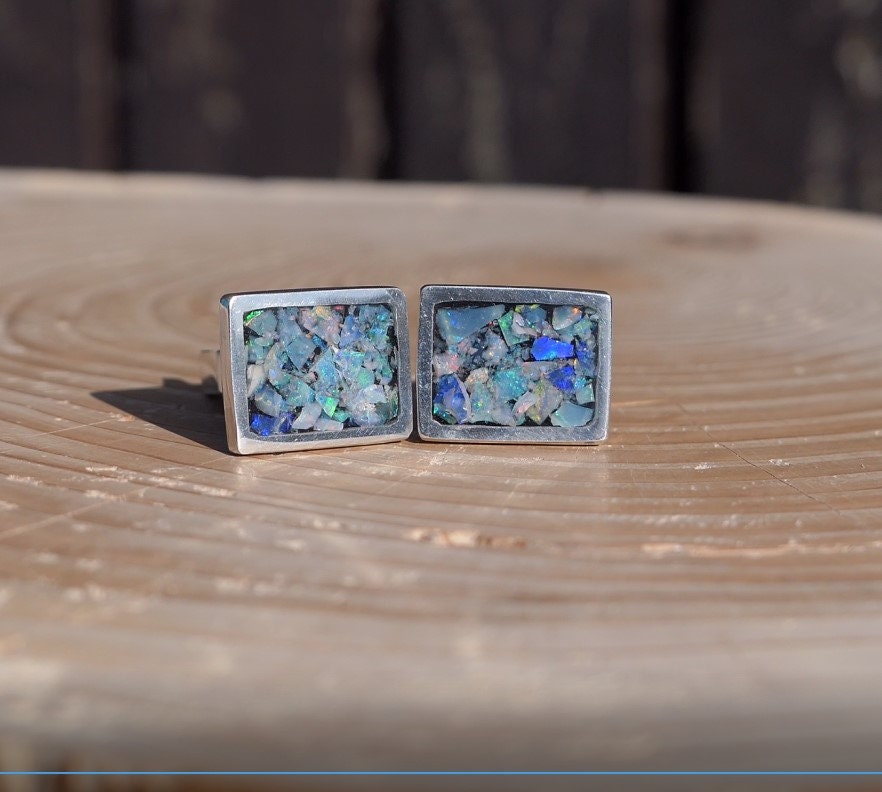 Sterling silver opal cufflinks