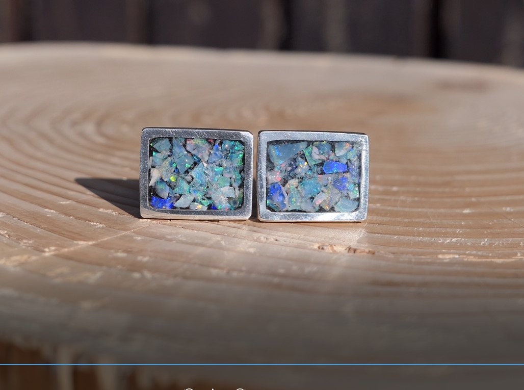 Sterling silver opal cufflinks