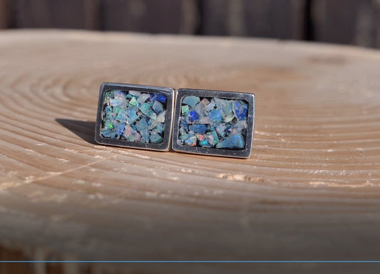 Sterling silver opal cufflinks