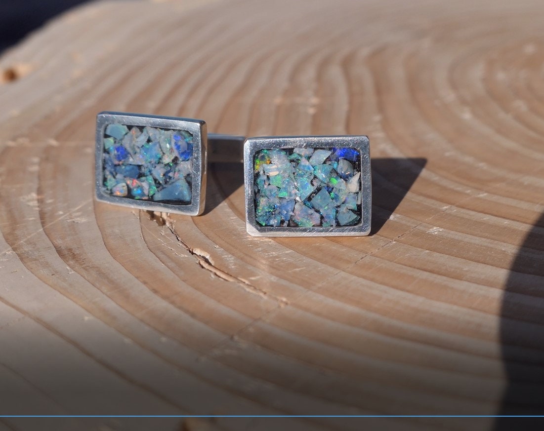 Sterling silver opal cufflinks