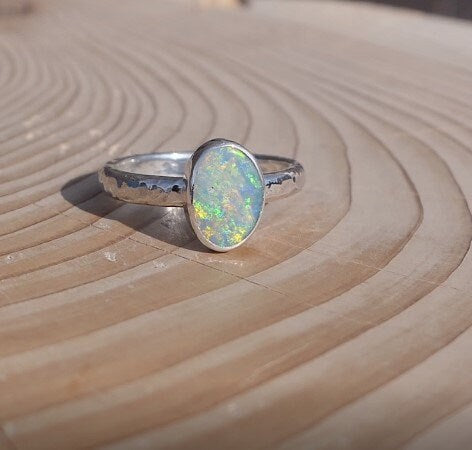 Silver opal ring size O