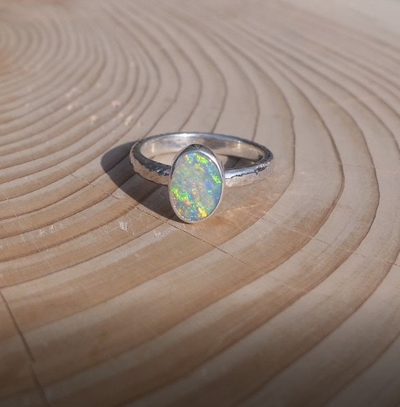 Silver opal ring size O