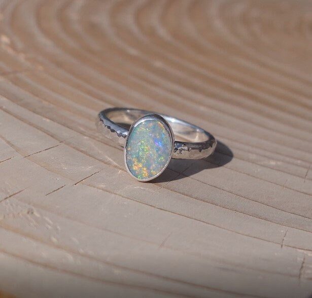 Silver opal ring size O