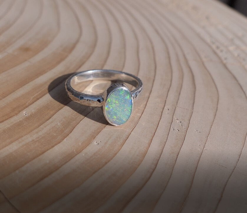 Silver opal ring size O