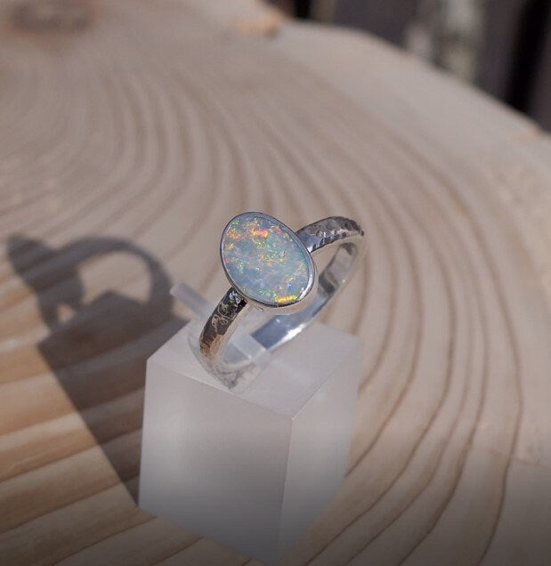 Silver opal ring size O