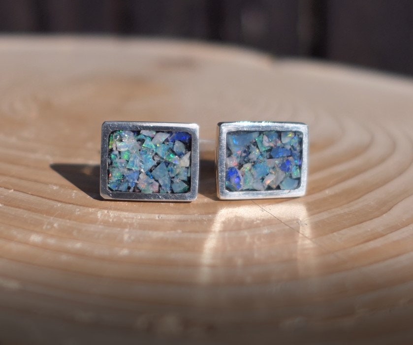 Sterling silver opal cufflinks