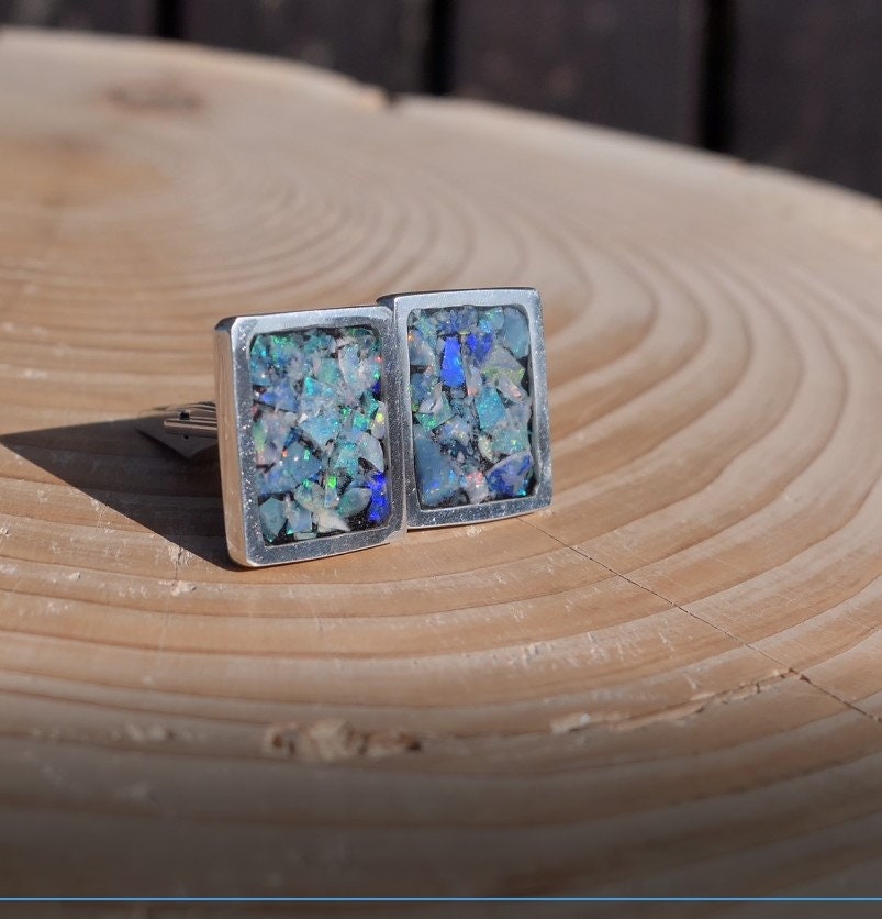 Sterling silver opal cufflinks