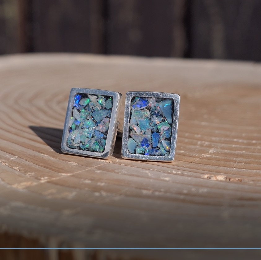 Sterling silver opal cufflinks