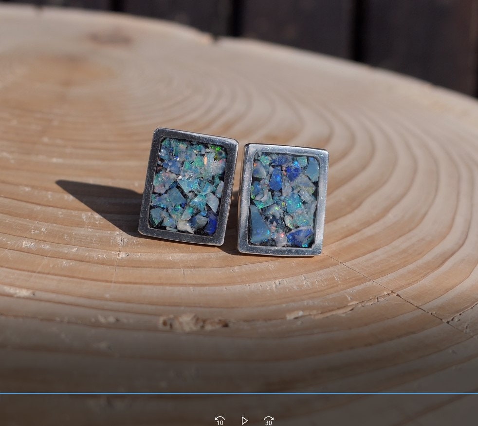 Sterling silver opal cufflinks