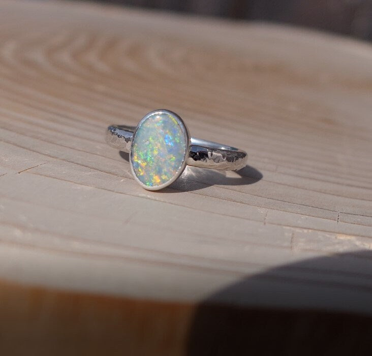 Silver opal ring size O