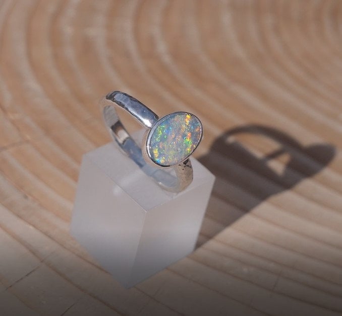 Silver opal ring size O