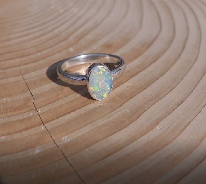 Silver opal ring size O