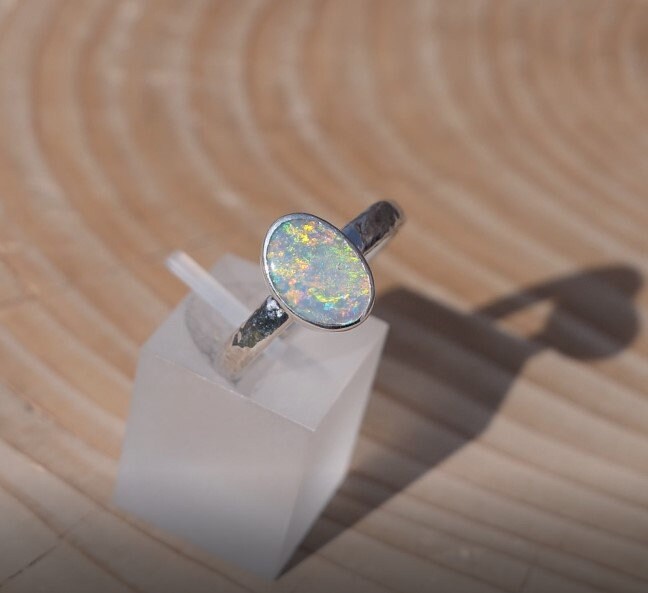 Silver opal ring size O