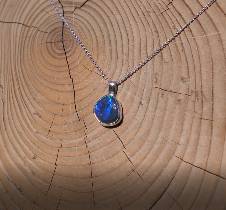 Natural Australian black opal pendant