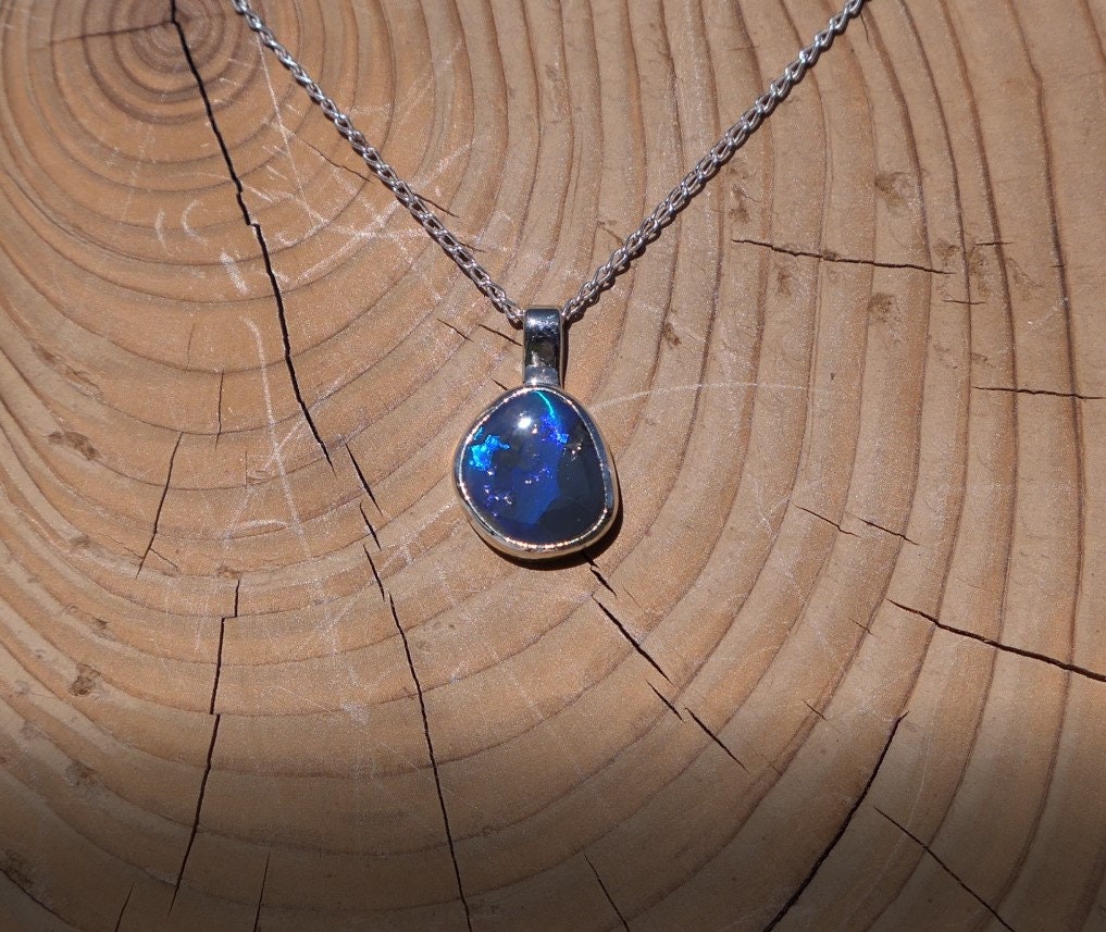 Natural Australian black opal pendant