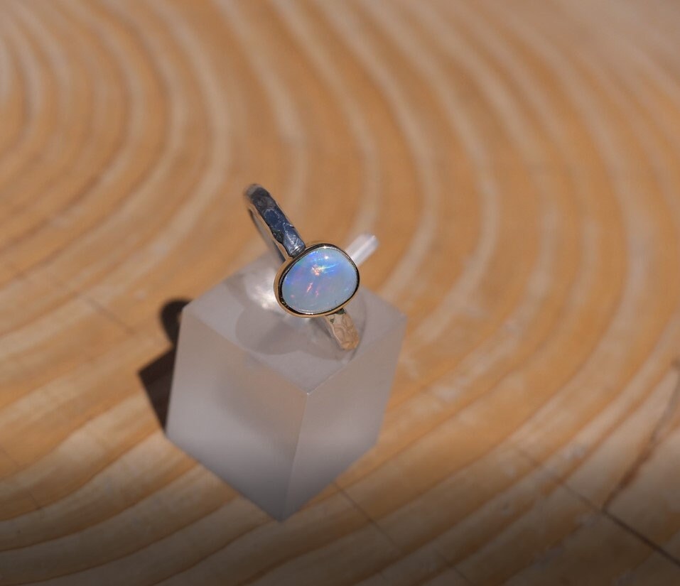 Coober Pedy opal ring with 18k gold bezel