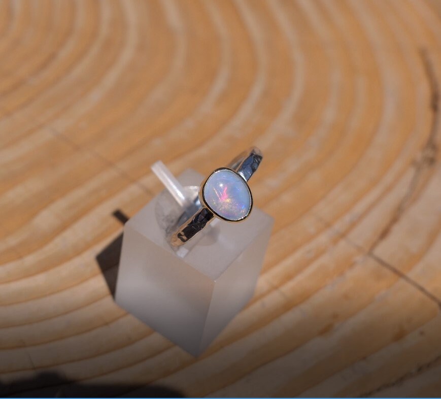 Coober Pedy opal ring with 18k gold bezel