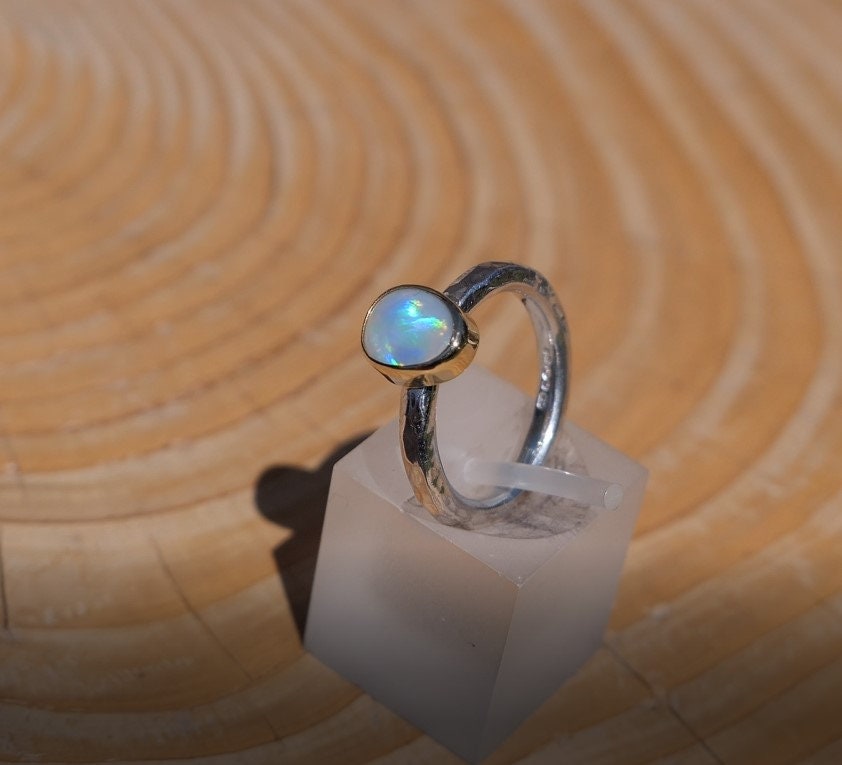 Coober Pedy opal ring with 18k gold bezel