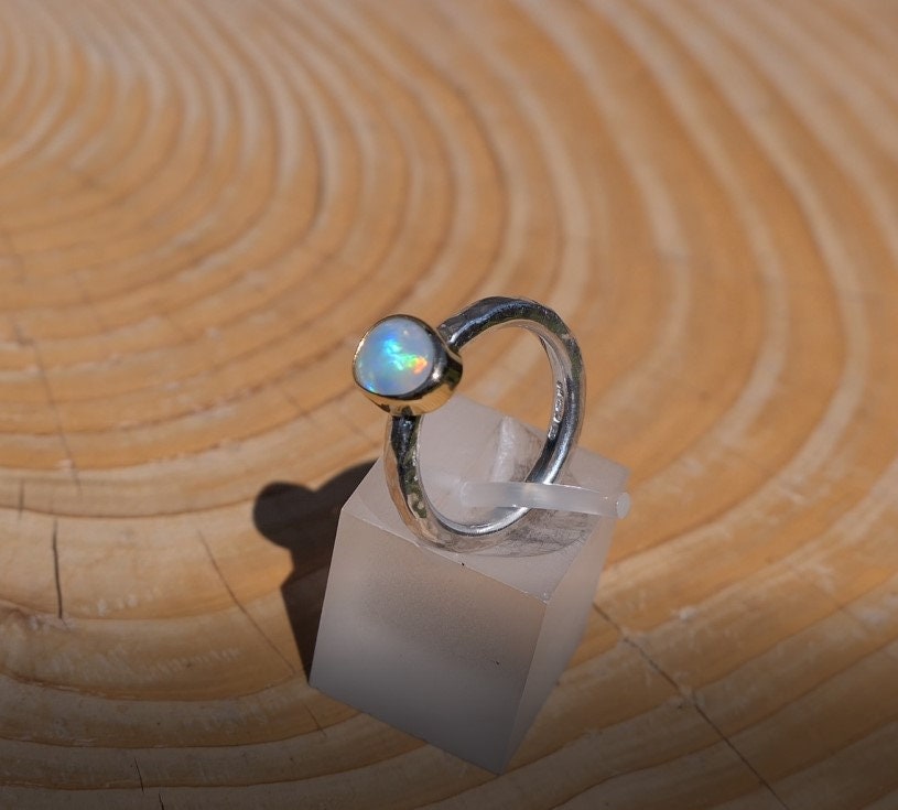 Coober Pedy opal ring with 18k gold bezel