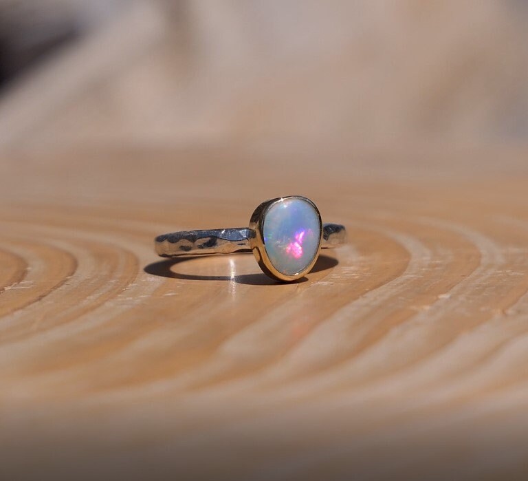 Coober Pedy opal ring with 18k gold bezel