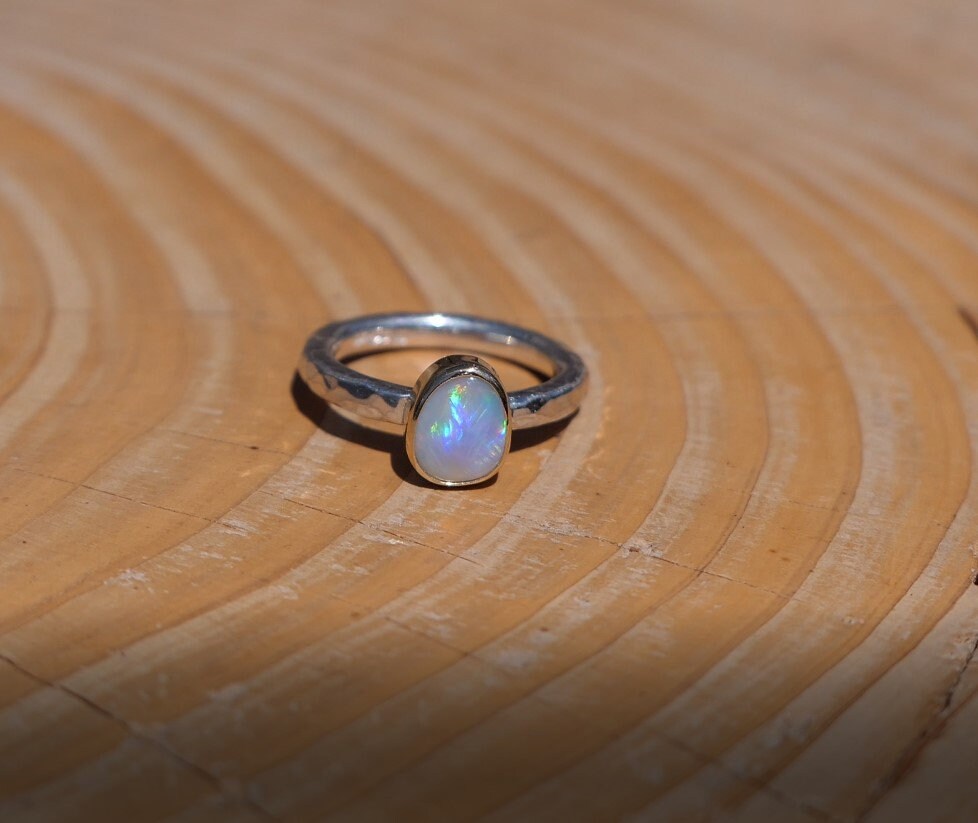 Coober Pedy opal ring with 18k gold bezel