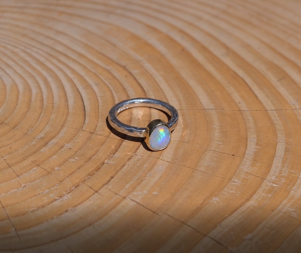 Coober Pedy opal ring with 18k gold bezel